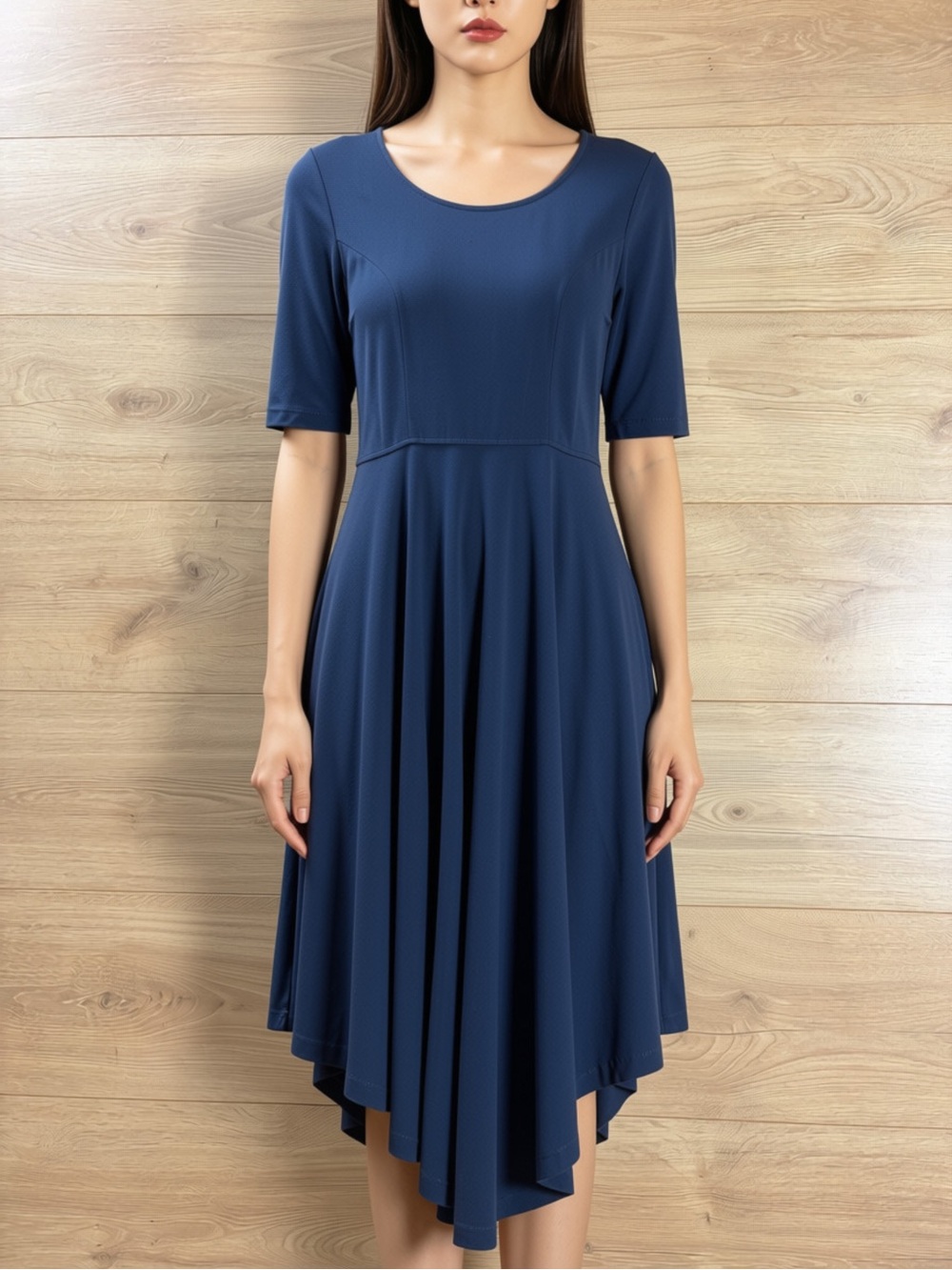 eShakti Blue Asymmetrical Midi Dress